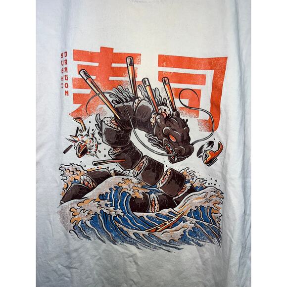Dragon Shirt Sushi Dragons Threads Graphic Food Japanese Light Brown Tee Large - Picture 2 of 8